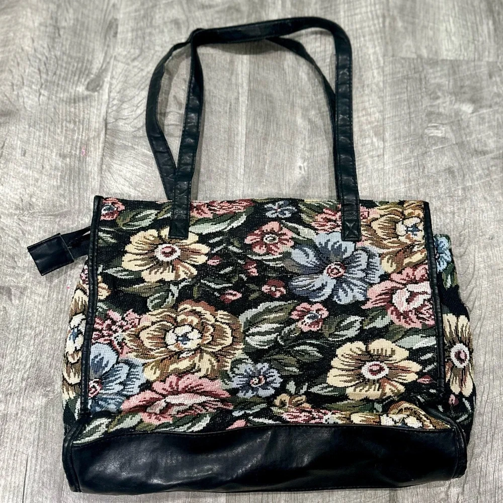 Vintage‎ MITZI Floral Tapestry Carpet Tote Boho Bag